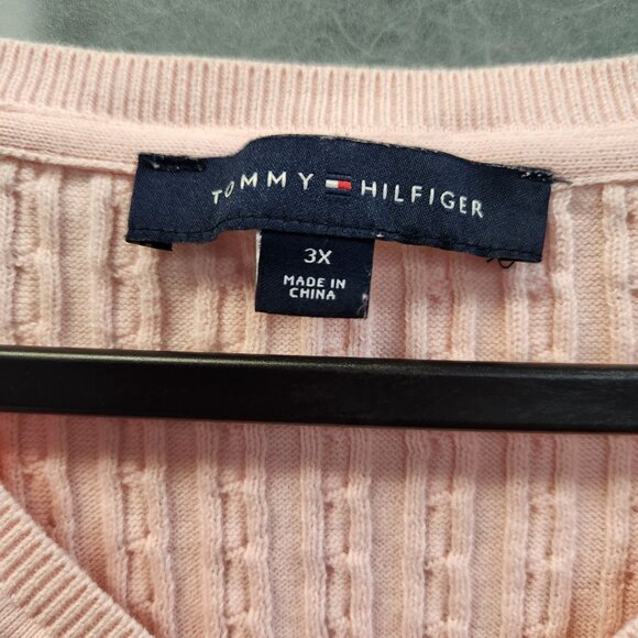 Tommy Hilfiger 3X Light Pink Long Sleeve V-Neck Pullover Cable Knit Sweater 2261 - Picture 3 of 7